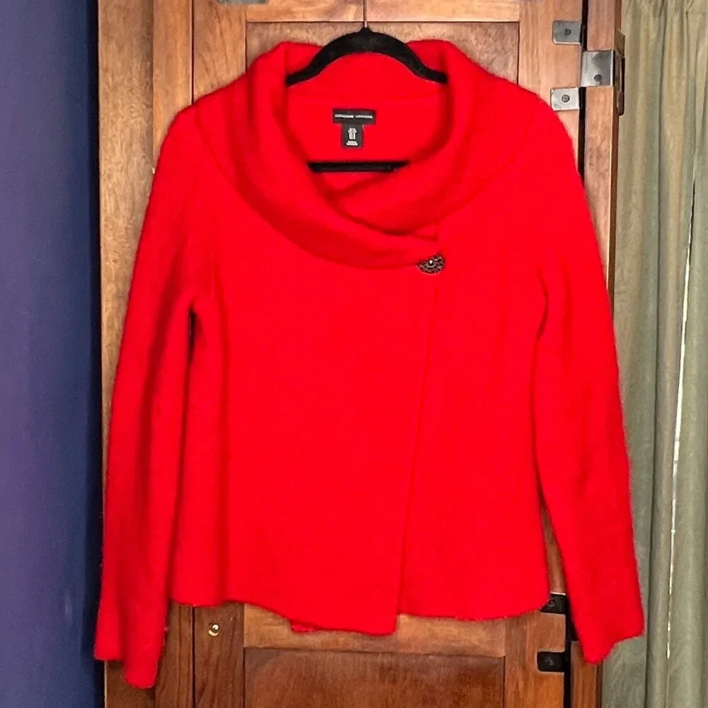 Adrienne Vittadini Red Cowl Neck Knit Sweater Cozy Soft Winter Layer Size Small